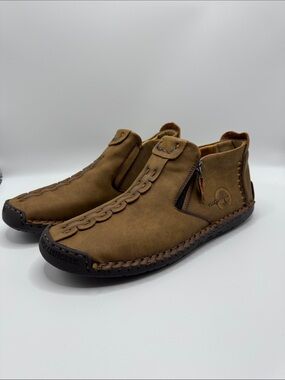 New Men's Casual Brown Zip Moc Shoes SZ US11.5